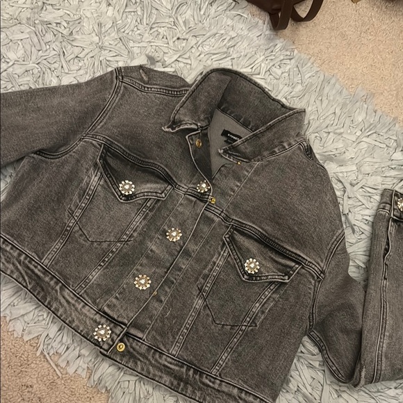 Express Jackets & Blazers - Gray Denim Jacket with Embellished Buttons